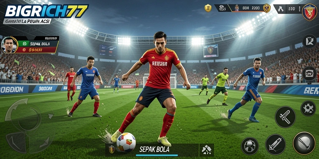 Tampilan antarmuka permainan Sepak Bola yang mengesankan.