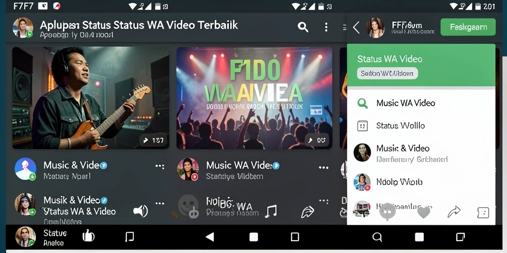 Antarmuka F7F7 menampilkan berbagai pilihan video untuk status WA.