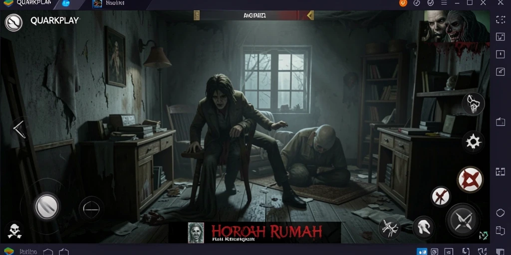 Antarmuka game QUARKPLAY yang menegangkan dan mencekam.